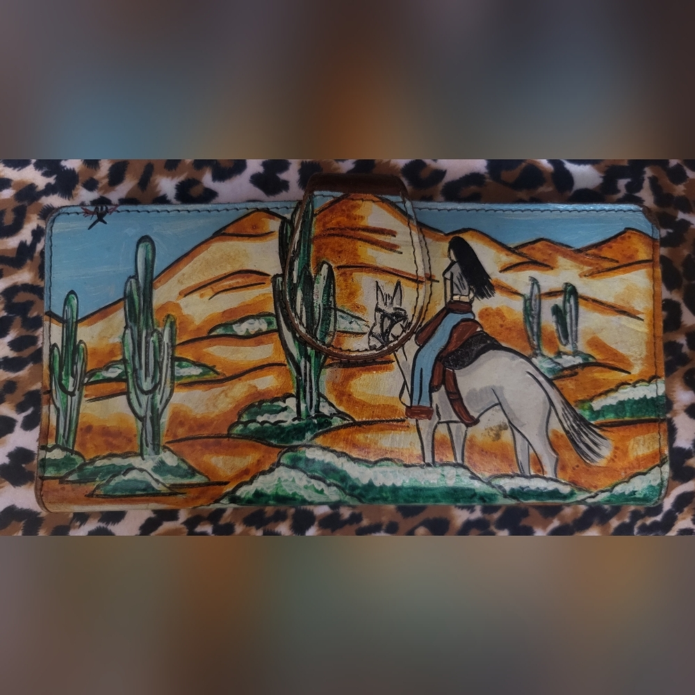 American Darling Leather Wallet Handpainted Western Boho Brown